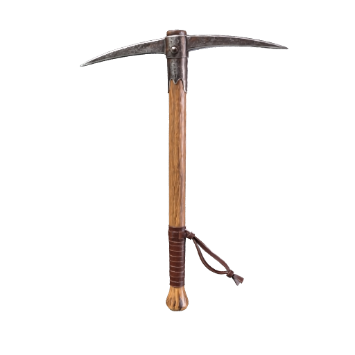 Ulorrya survey pickaxe with straight wooden handle and leather wrist loop